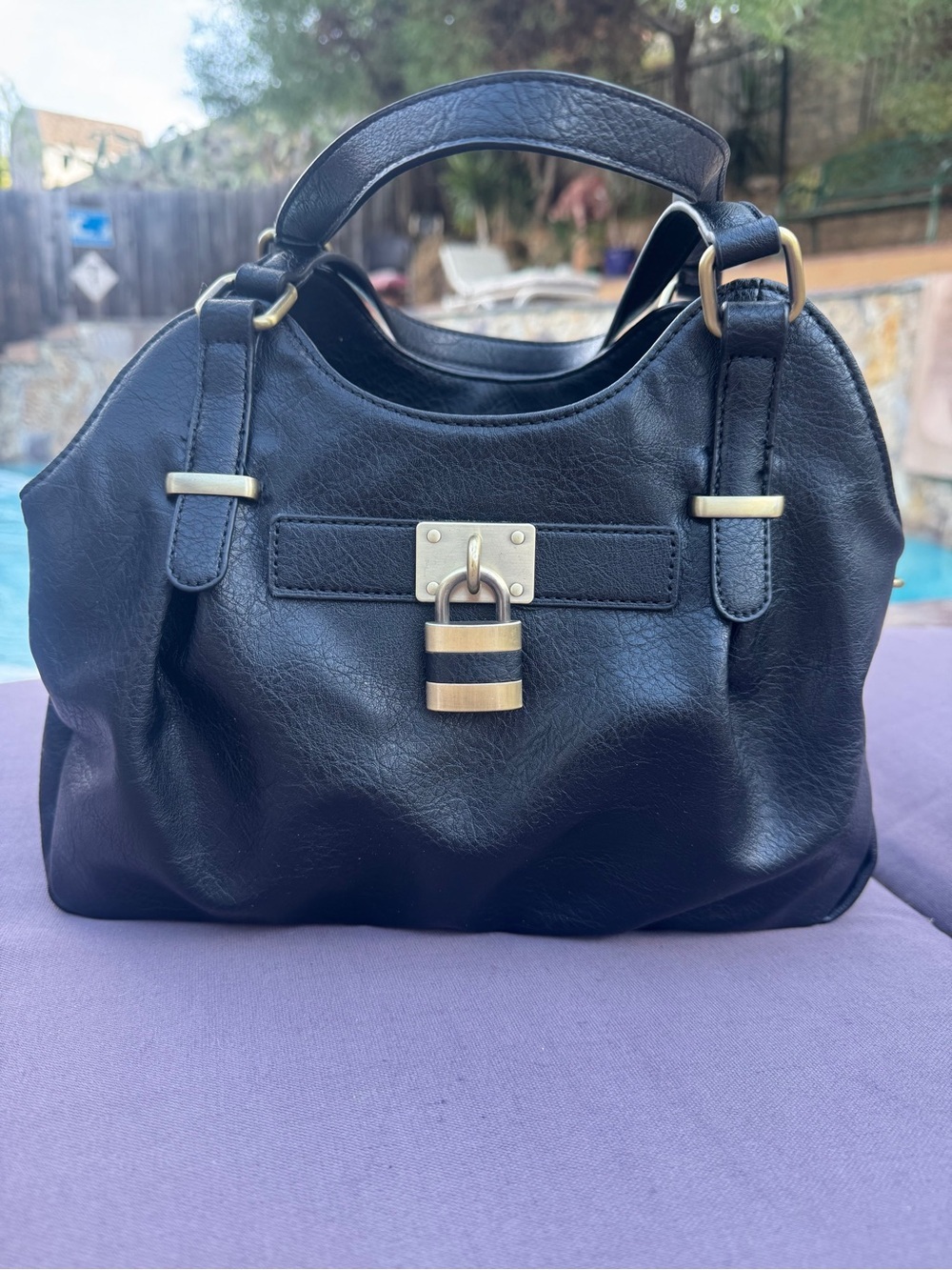 Y2K Black Faux Leather Padlock Satchel Shoulder Crossbody Bag EUC